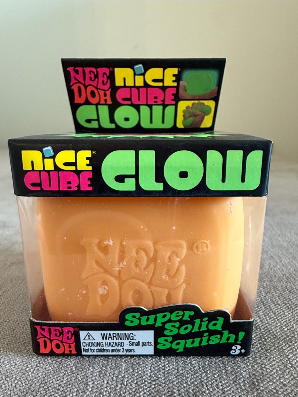Needoh Nice Cube Glow Super Solid Squish! - Orange